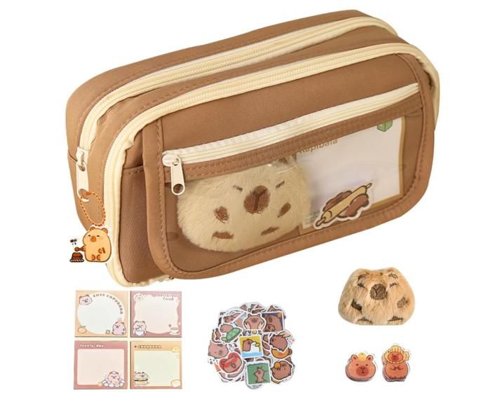 Trousse à Crayons Multicouche Capybara - Grande Capacité, 9 Compartiments, Avec Porte-clés, Broches, Autocollants