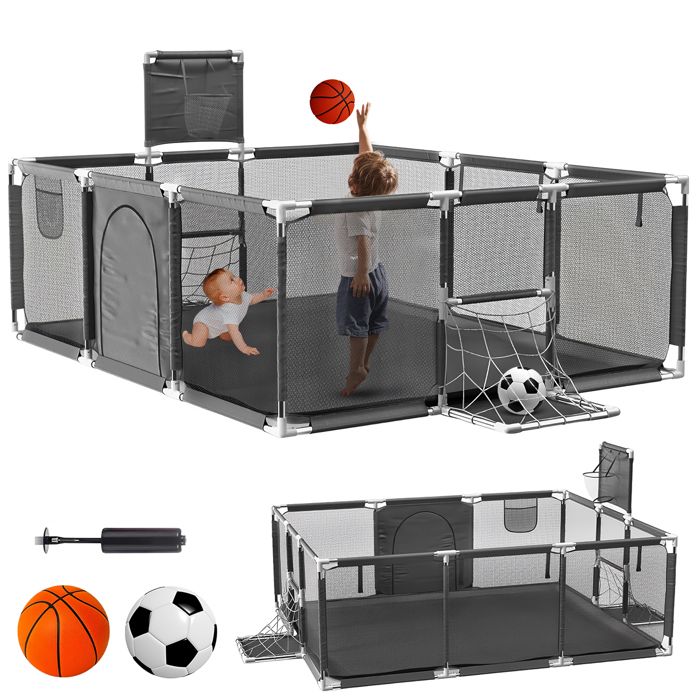 TTLIFE Parc Bébé avec Filet Respiran De Jeu Pliable Basket FootballCentre DActivités Pour BébéParc Pour BébéCentre DActivités