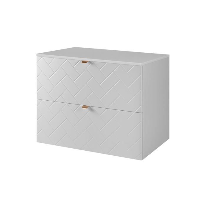 Meuble de salle de bain suspendu - Trend - Blanc - 80 cm - Poignée dorée - 2 tiroirs
