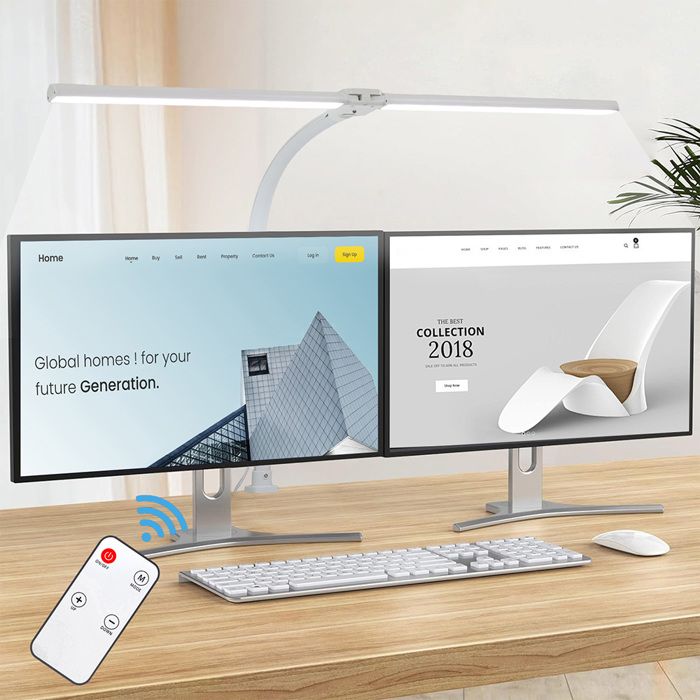 Lampe de Bureau LED Double Tête avec Télécommande-Sans Flicker 5 Luminosités & 5 Températures Design Flexible pour Étude