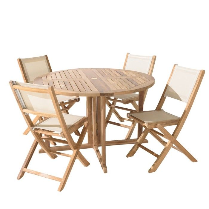 MACABANE FUN - Salon de jardin en bois teck et textilène 4/6 personnes