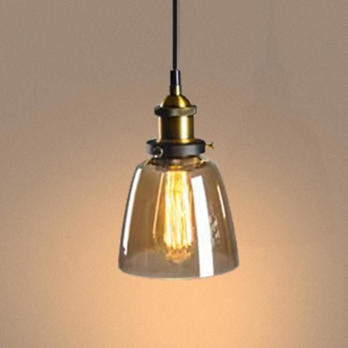 Diday Rétro Lustre Suspension IndustrielLampe de Plafond Abat-jour en Verre Luminaire Vintage Style Edison pour Salon ChambreAmbre
