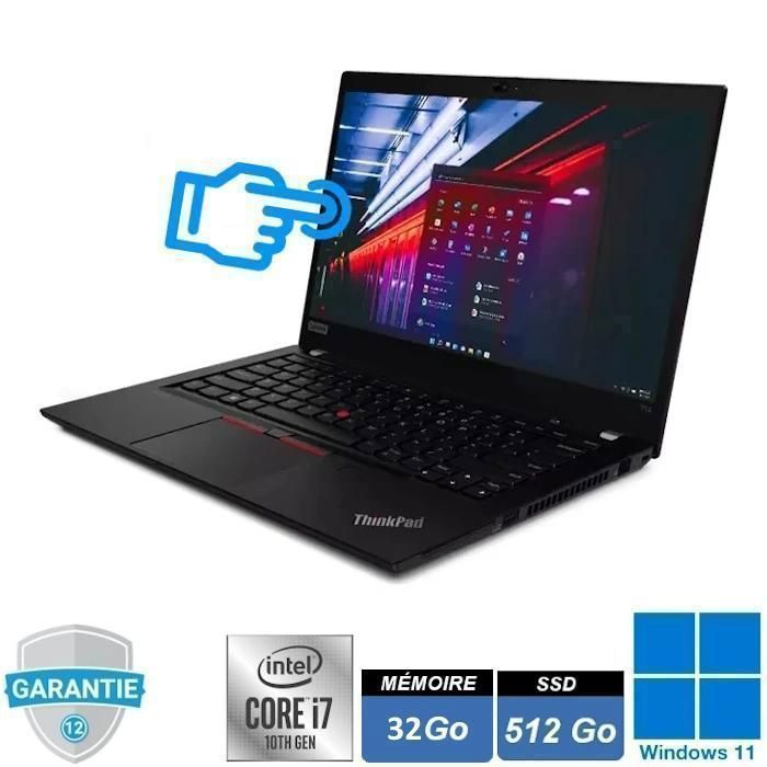 Pc portable - Lenovo Thinkpad T14s Gen1 - 14 Full HD - i7-10610U - RAM 32Go - SSD512Go - Windows 11 Pro - Étui de protection - Lenovo