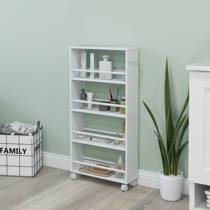 Desserte De Cuisine Desserte roulante 4 niveaux étroite 45x15x91cm blanche avec poignées pour cuisine salon Desserte De Cuisine Desserte roulante 4 niveaux étroite 45x15x91cm blanche avec poignées pour cuisine salon