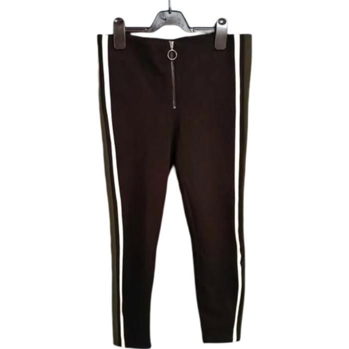 Zara Femmes Pantalon Confortable Élégant Noir avec Bande Blanche Taille L