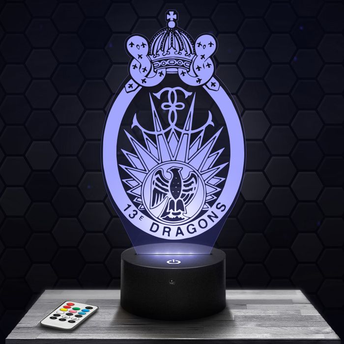 Lampe 3D - Ecusson 13e RDP Armée France - Accessoire Objet Cadeau Militaire - Veilleuse Led Tactile avec socle au choix