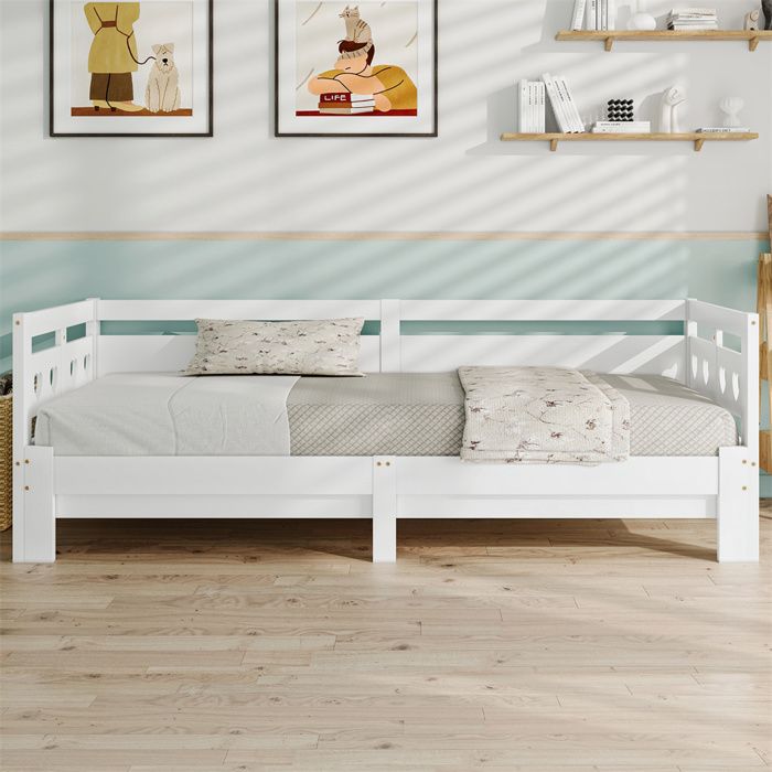 Lit gigogne 90x200 cm en pin massif blanc – lit 1 place avec sommier à lattes dépliable 2e couchage (capacité 240 kg)