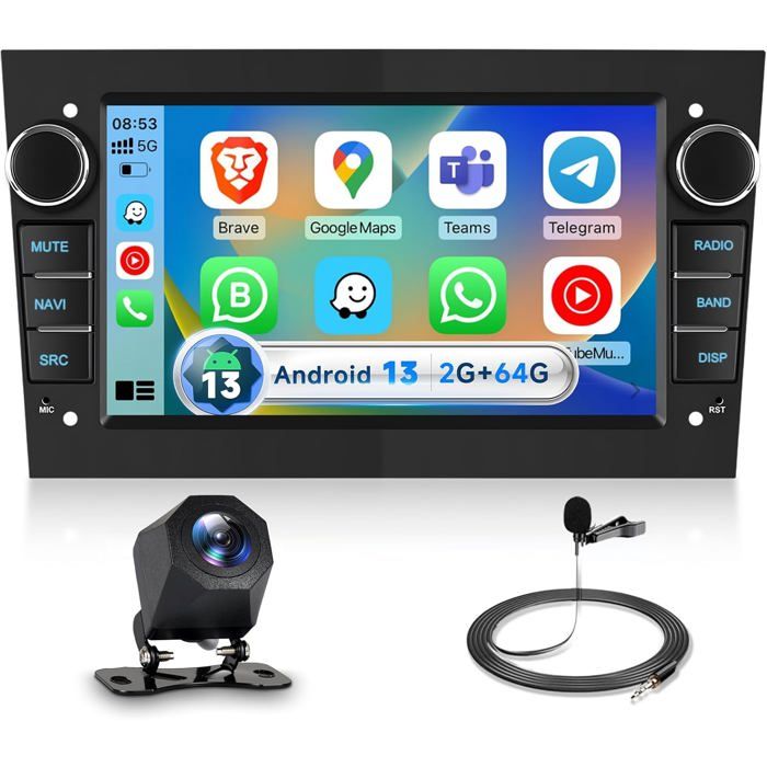 Autoradio Android 15 Motorsi Per Opel Astra, Antara, Corsa, Zafira, Meriva, Vivaro, Combo, Signum, Tigra – 2 DIN Con CarPlay Wireless, GPS, WiFi, OBD2, DAB+