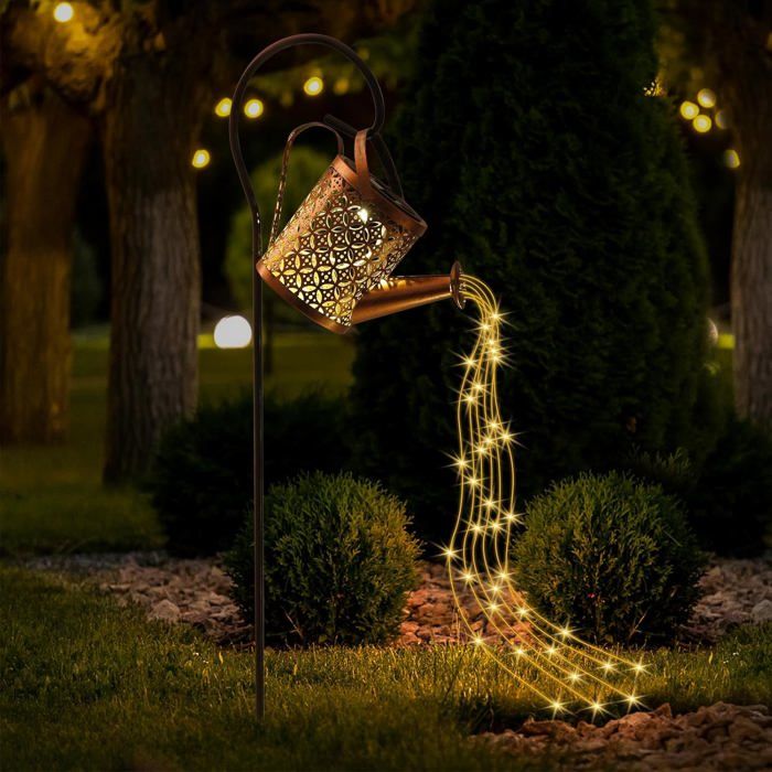Arrosoir Solaire avec Guirlandes Lumineuses et Bâton de Berger LED Lanterne Solaire Exterieur Jardin Étanche Lampes Solaires