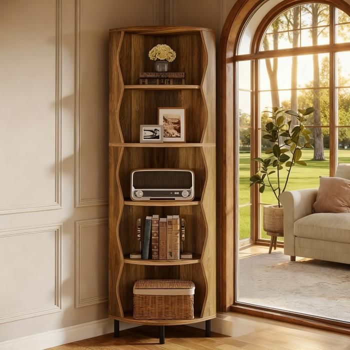 Étagère d'angle extra-large 180 cm - Bibliothèque gain de place, support de rangement et plantier en bois massif robuste