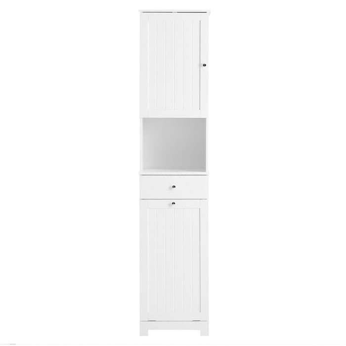 Colonne de salle de bain - SOBUY - Panier à linge 45L - Tiroir MDF - Étagère réglable - 40x38x180 cm - Blanc