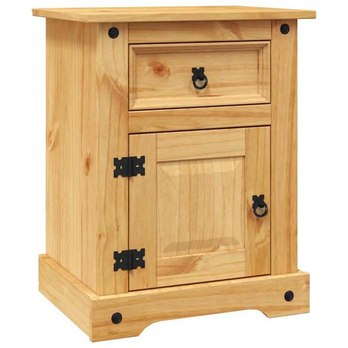 Table de chevet en pin - GKO - 53x39x66 cm - Marron - Bois de pin massif - Tiroir et placard - Style mexicain