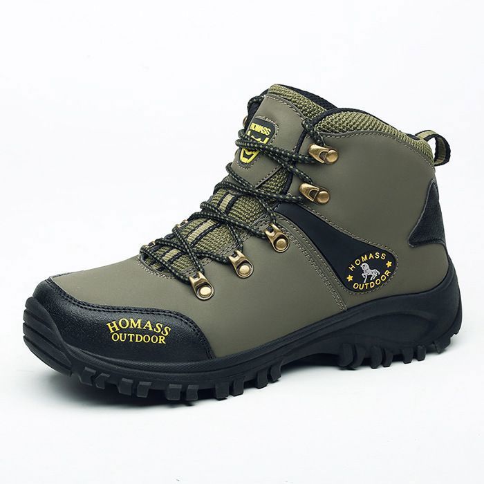 Chaussures de montagne homme vertes imperméables antidérapantes doublées de duvet (automne-hiver)