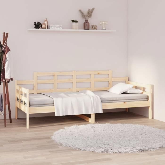 Lit de jour en bois de pin massif - UU - 80x200 cm - Bois de pin massif - Brun - Polyvalent - Structure robuste