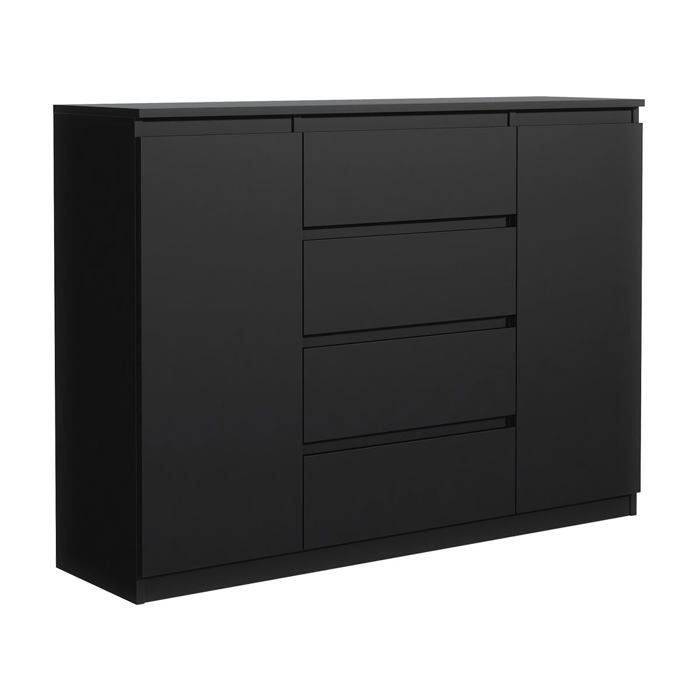 Commode 4 tiroirs - Meblocker - 2 portes - 140 cm - Meuble de Rangement Spacieux - Salon chambre à couche & enfant - Noir