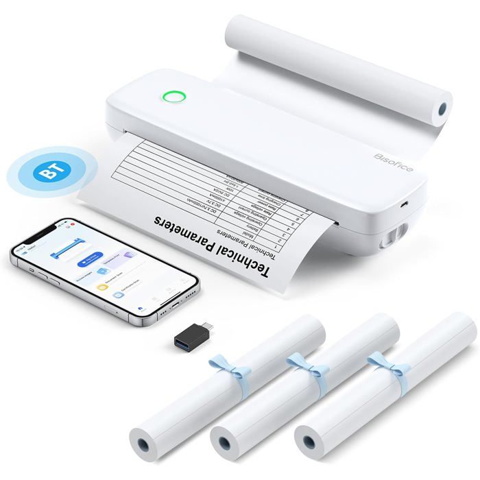 Imprimante Thermique Portable Bisofice L81 A4 203 DPI Bluetooth Blanc