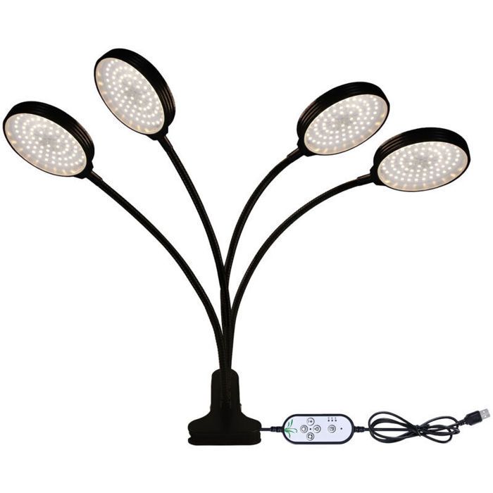 Lampe de croissance LED - ZOR® - 4 têtes - Spectre complet - Lumière blanche - Minuterie 4/8/12 h