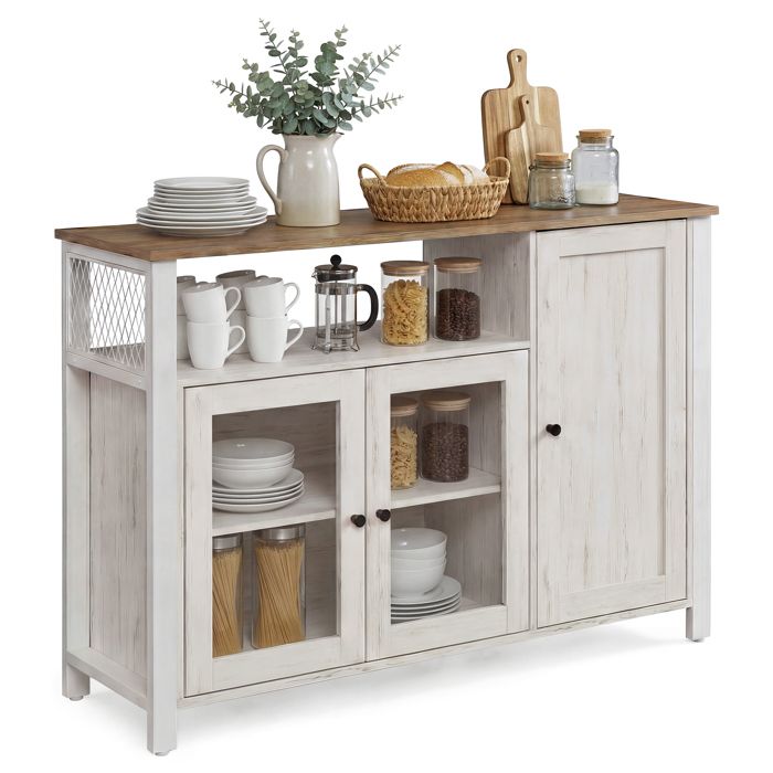 Buffet de Cuisine avec 3 Portes pour Salle à Manger Salon Style rustique 110 x 33 x 75 cm Marron et Blanc Buffet de Cuisine avec 3 Portes pour Salle à Manger Salon Style rustique 110 x 33 x 75 cm Marron et Blanc