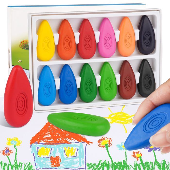 Svalor – Crayons De Cire 12 Couleurs, Forme Goutte D'eau, Lavables, Non Toxiques – Dès 12 Mois