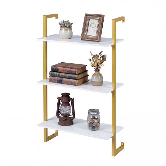 Étagère Murale à 3 Niveaux COSTWAY pour Bar à Café Support de Rangement Suspendu pour Cuisine Salon Bureau Salle de Bain Blanc