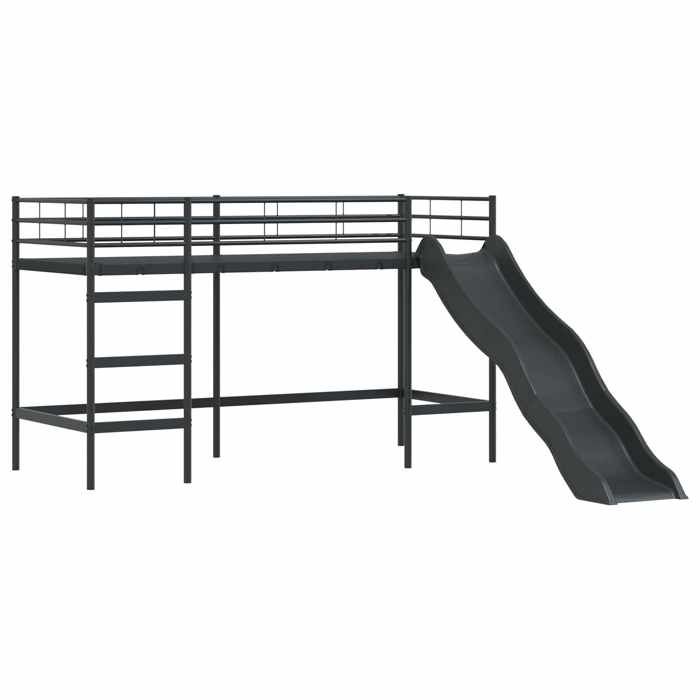 SALALIS - Lit superposé pour enfants avec toboggan Noir et anthracite-W7918