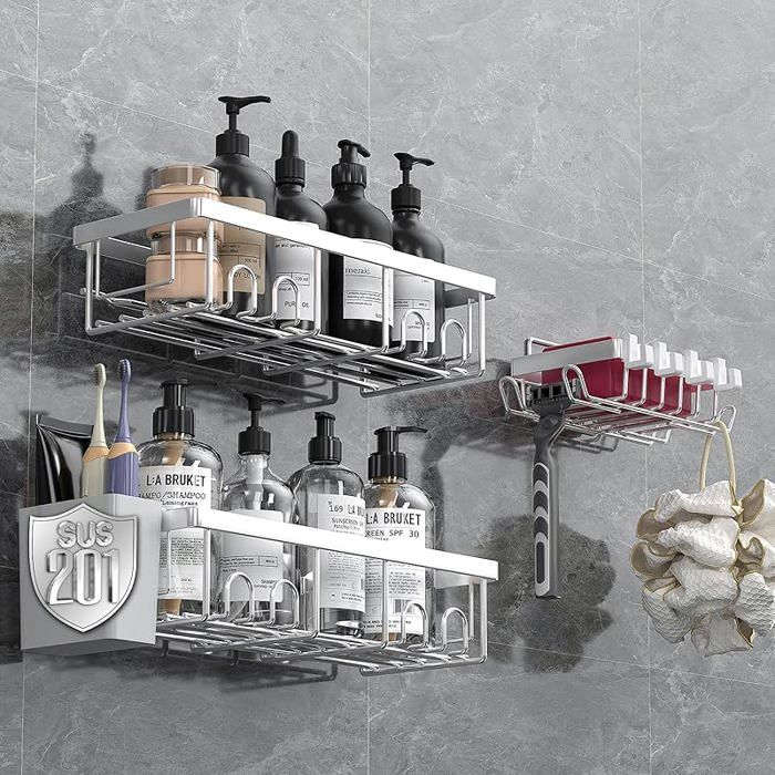 Rangement salle bain 3 pièces argent acier inoxydable étagère rangement et organisation argent PORTE ACCESSOIRE DE SALLE DE B