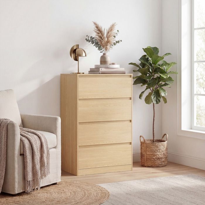 Commode de chambre 4 Tiroirs 40 x 60 x 97 4 cm Style Moderne Effet Bois Commode de chambre 4 Tiroirs 40 x 60 x 97 4 cm Style Moderne Effet Bois