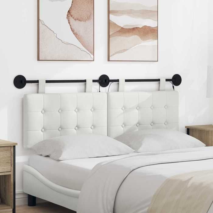 vidaXL Tête de lit suspendue Avec lumière LED Blanc Simili cuir 3424448