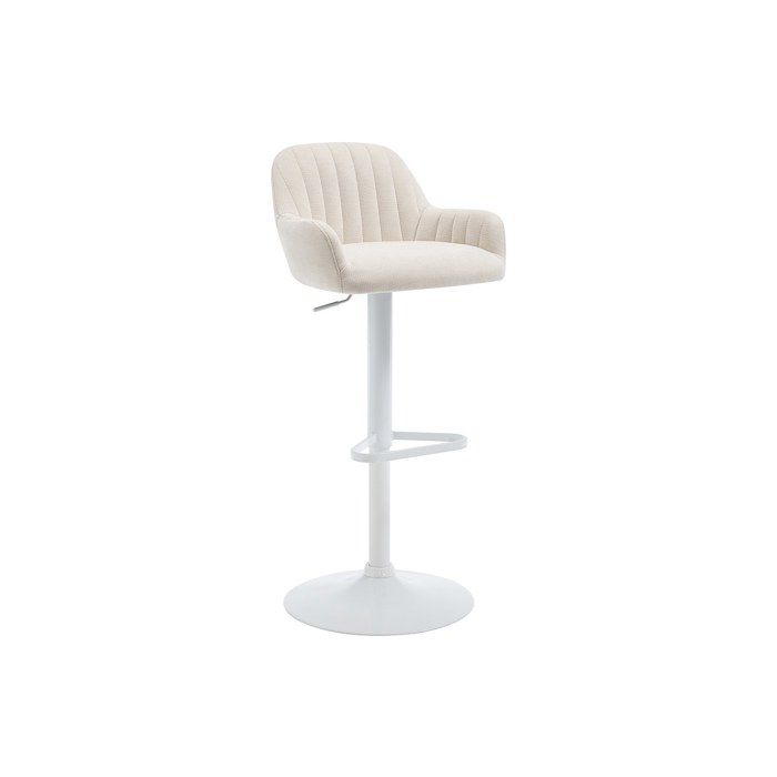 Tabouret de bar en tissu et métal blanc - Hauteur réglable - Crème - ELEANA Tabouret de bar en tissu et métal blanc - Hauteur réglable - Crème - ELEANA