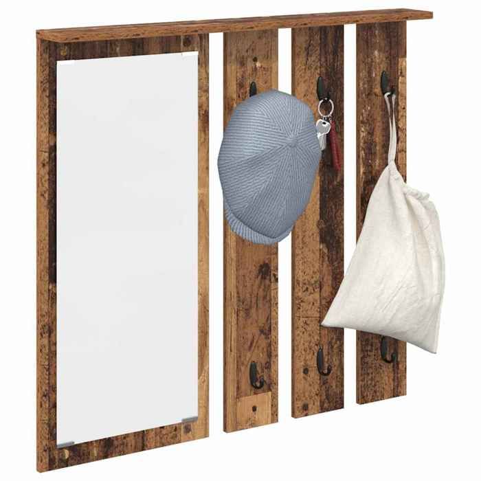 Porte-manteau mural avec étagère - Meuble étagère - bois - bois ancien - 84 x 10 x 80 cm - Meuble de rangement FR330999
