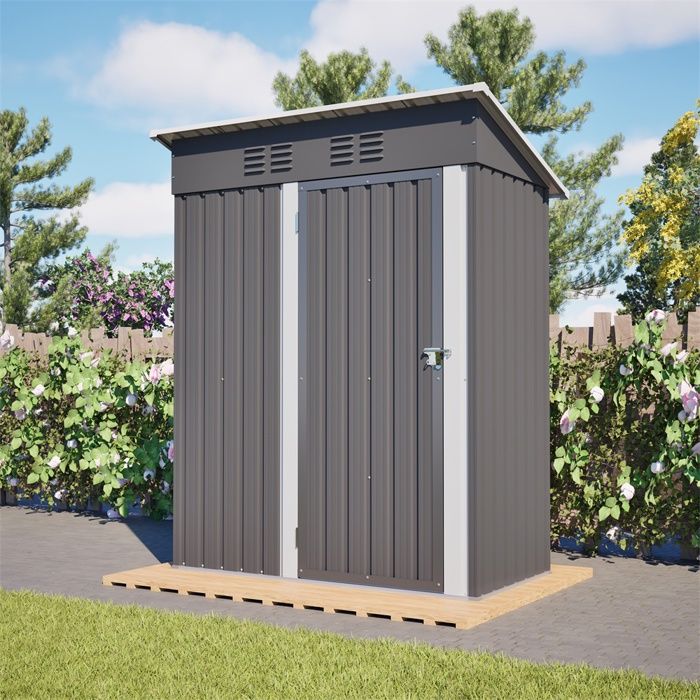 Abri de Jardin en Métal - 152x84x182cm - Cabane de Rangement Extérieure avec Toit Plat et Porte Verrouillable - Gris Foncé
