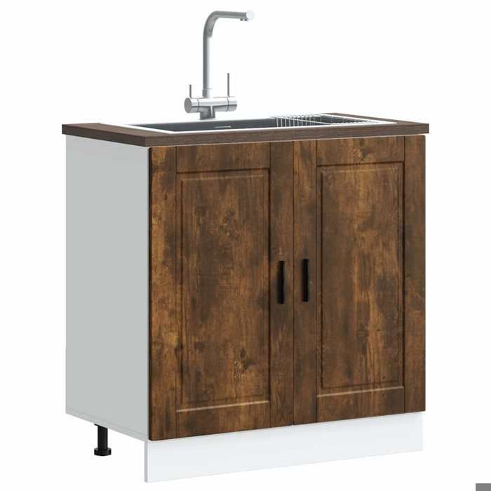 NGM - NEUF Caisson de cuisine Brun - Meuble bas pour évier Porto - Chêne fumé - Bois ingénierie 207 854382217046