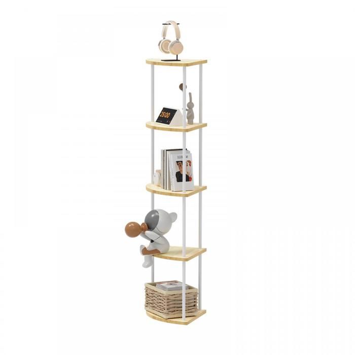 Bibliothèque dangle étagère de rangement à 5 niveaux salon en tubes de fer et planches de bois capacité120 kg érable blanc