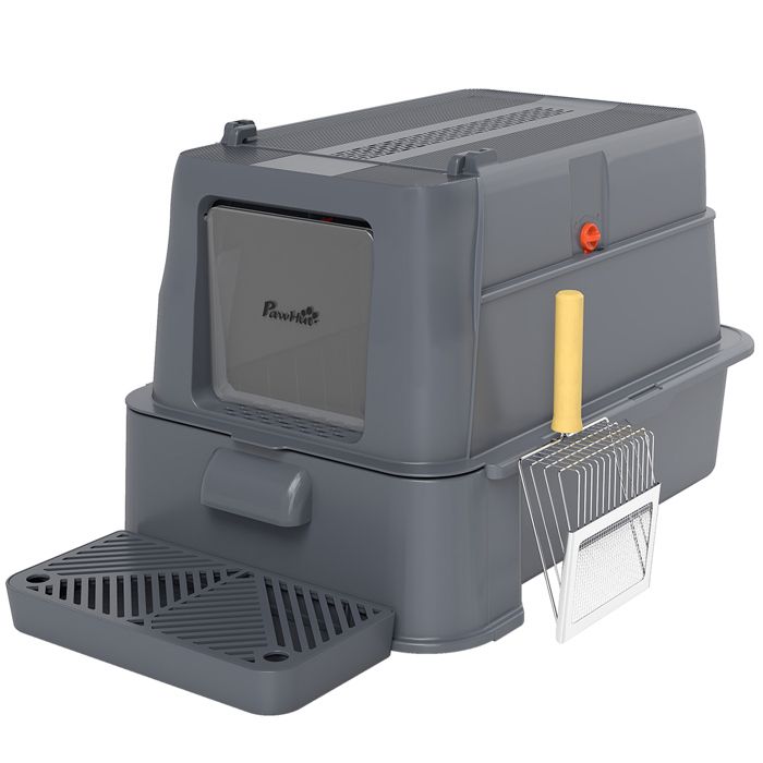 FSX Litière fermée pour chats de 80 L avec bac amovible en ABS et acier inoxydable 63 x 43 x 43 cm gris foncé