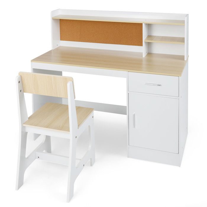 Rangement pratique bureau enfant avec chaise étagères tiroir armoire et panneau en liège pour chambre enfant