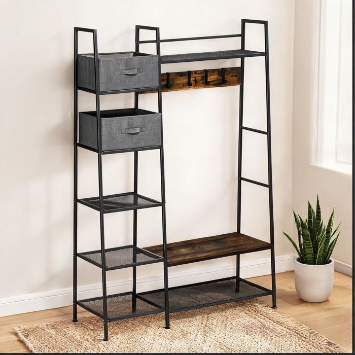 49.2 x 16.9 x 73 in and Rangement dentrée avec banc et penderie Wardrobe with 6 étagères