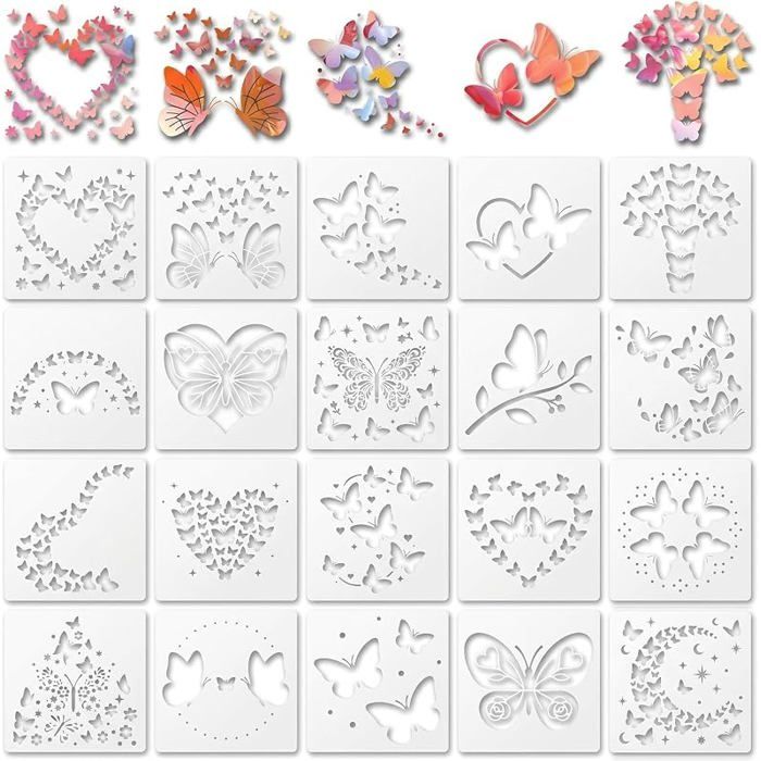 20 Pochoirs Peinture Coeur PapillonStencils Artisanat Formes Ajourees15x15cmpour et DebutantsFleurs et POCHOIR CREATIF