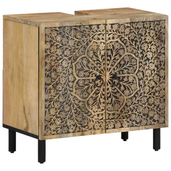 Brun Armoire lavabo de salle de bain bois massif de manguier - Meuble Rangement LV31532