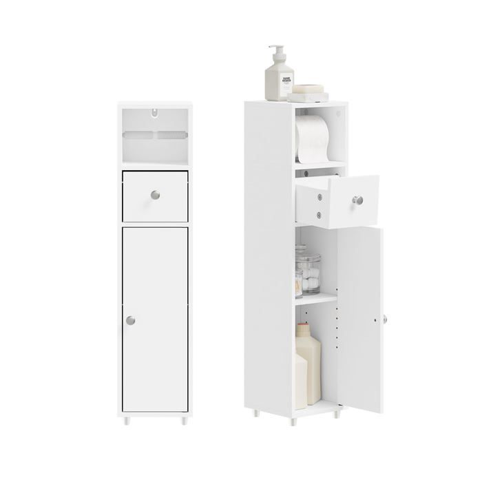 Meuble Salle de Bain Étroit 20cm avec Pte-Rouleau Blanc PETIT MEUBLE DE RANGEMENT