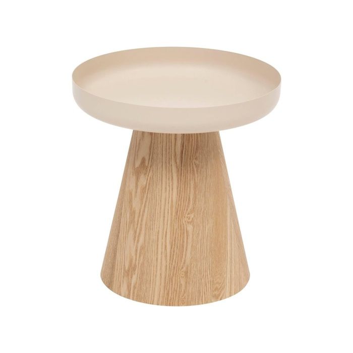 - Table dAppoint Herna Acier et Bois D 40 x H 42 cm Plateau Rond avec Rebds - pour Salon Chambre Bout de Canapé CHEVET