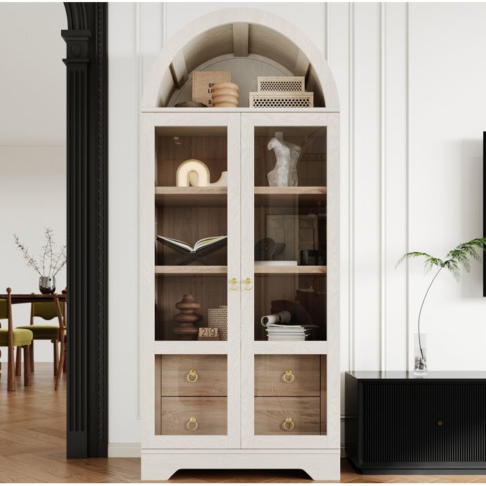 Vaisselier haut blanc 76 2 x 40 1 x 180 cm avec portes vitrées 4 tiroirs et étagères réglables