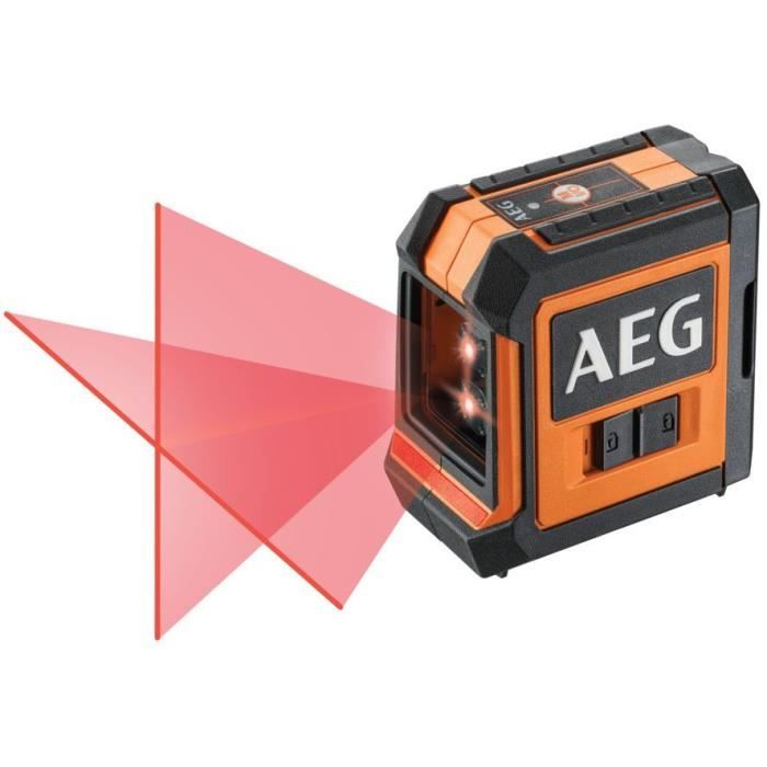 AEG Mesure laser CLR215-B, portée 15 m, laser rouge, 2 lignes, avec 1 adaptateur, 2 piles AA, 1 pochette de rangement, bande velcro