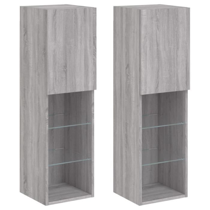 Meubles TV avec lumières LED 2 pcs sonoma gris 305x30x102 cm-AKO7862977146098