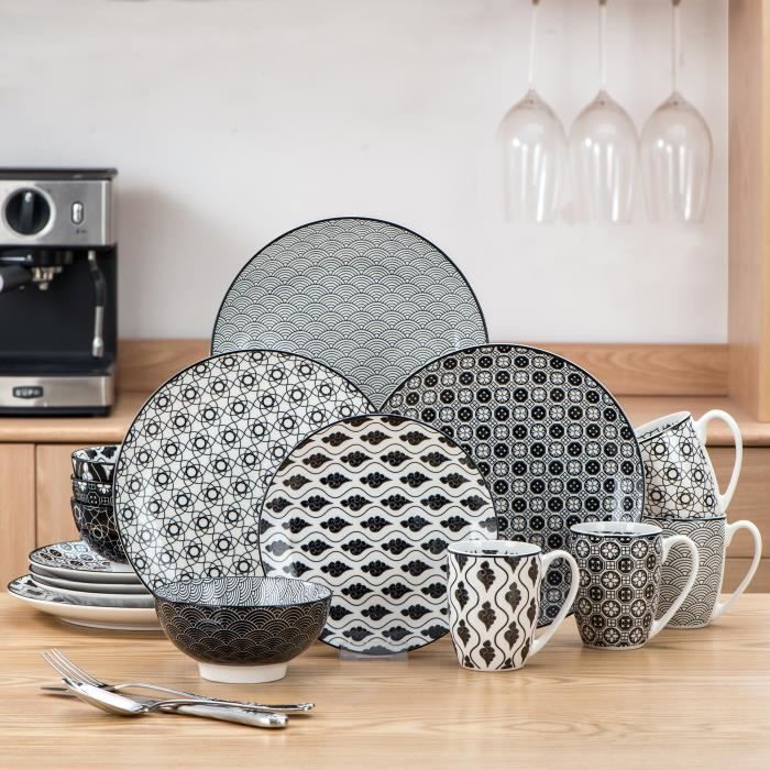 vancasso Assiette Série HARUKA 16pcs Service Complet de Table Porcelaline Style Japonais pour 4 Personnes vancasso Assiette Série HARUKA 16pcs Service Complet de Table Porcelaline Style Japonais pour 4 Personnes