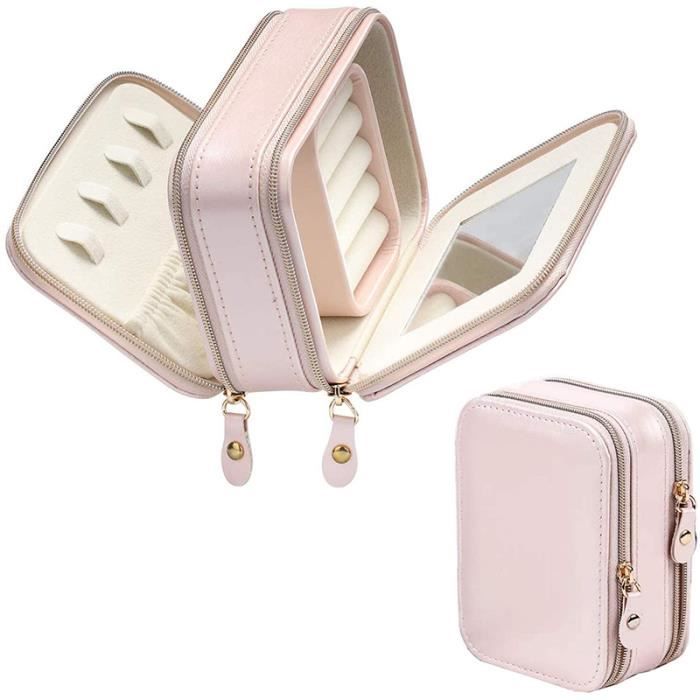 Organisateur Bijoux Cuir PU Boîte à Bijoux Voyage Talifoca - Cuir PU Miroir Intégré - Organisation Boucles D'oreilles Bagues Colliers Coffret Rangement Voyage