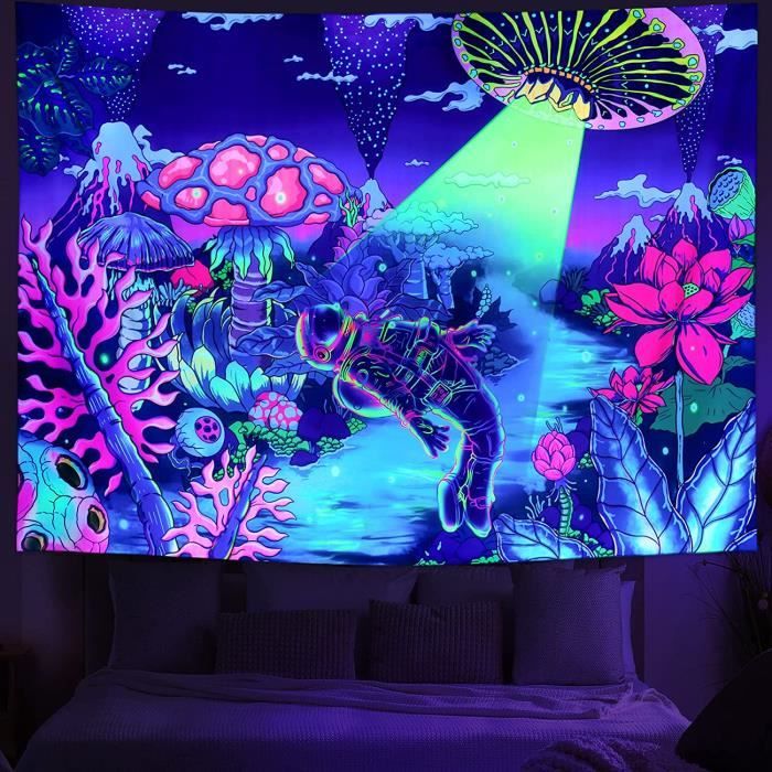 Tapisserie Réactive Aux UV Lumière Noire - Impression 3D, 150x200 Cm - Décoration Murale Salon, Chambre