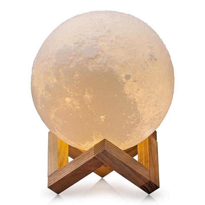 lampe lune 3d tactile usb rechargeable veilleuse avec support en bois lampe de décoration pour chambre cadeau noël