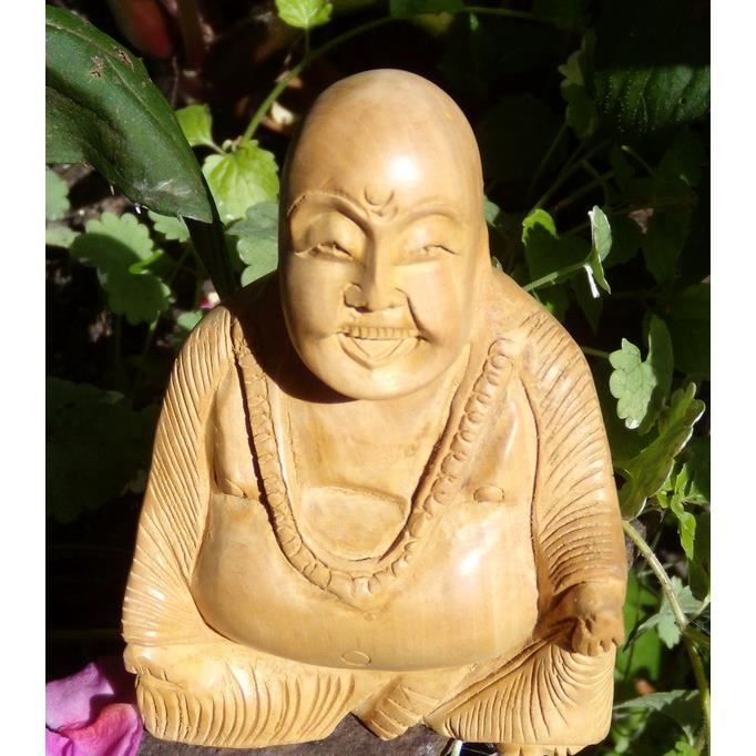 Porte-bonheur en bois Bouddha assis
