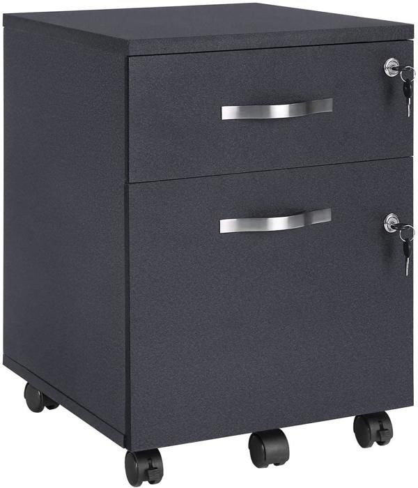 caisson de bureau caisson de rangement classeur armoires basses 2 tiroirs 54,5 cm pour dossiers suspendus noir