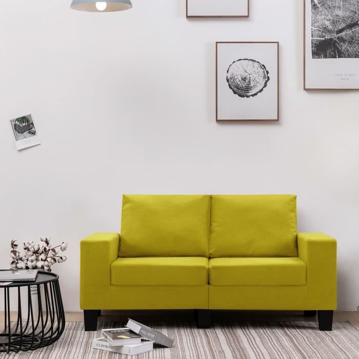 canapé droit 2 places - joli sofa divan - contemporain - jaune tissu - ®designer